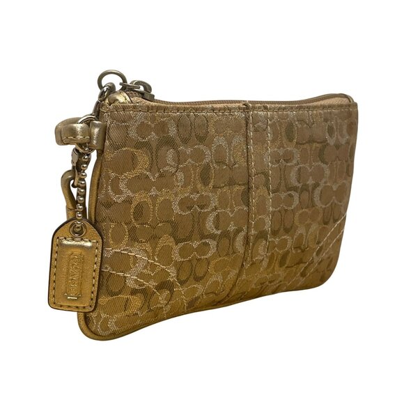 Coach Women’s Gold Jacquard Signature Wristlet Clutch Bag With Detachable Strap - Picture 2 of 7